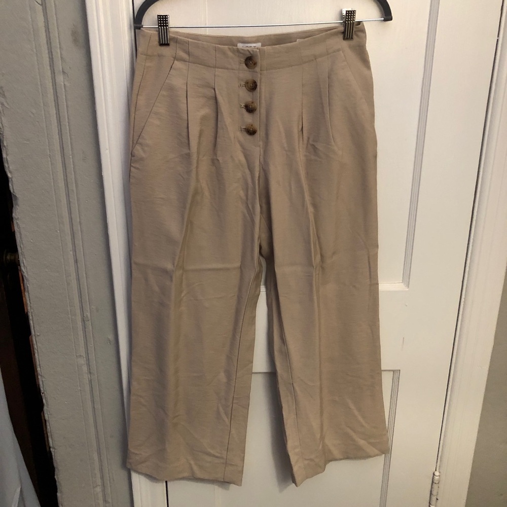 LOFT Beige Wide-Leg Buttoned Pants